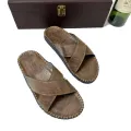 Mens Cow Leather Slippers Fashion Solid Cast Rubber Sole B408. 