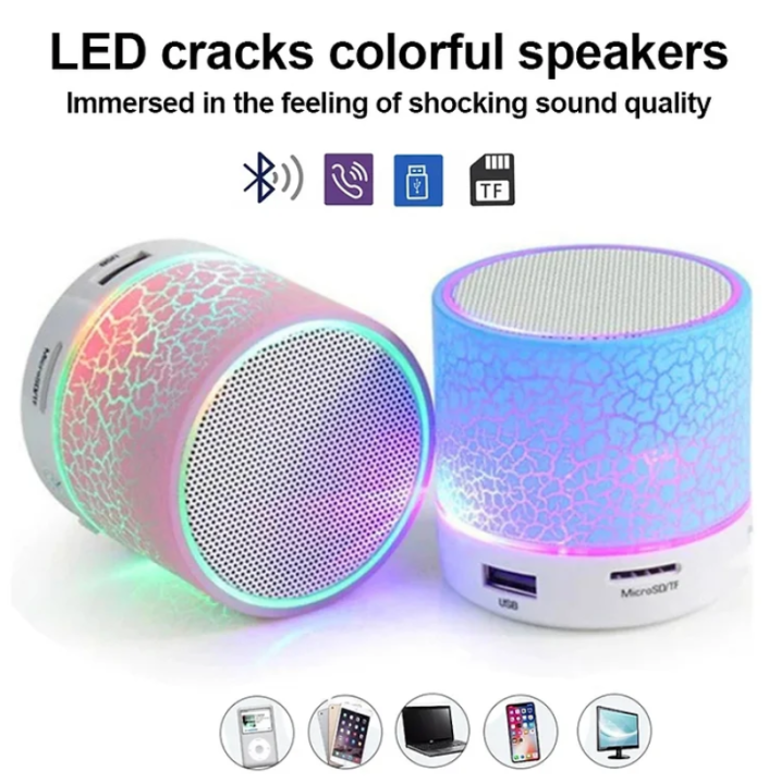 Mini Bluetooth Wireless Speaker, Compact Portable Subwoofer with Colorful LED Lights, USB/TF Card Support, Perfect for Travel