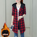 No Pilling, No Fading ] Spring and Autumn Shirt Plaid Mid-Length Coat Women's Long Sleeve Western Style Women's. 