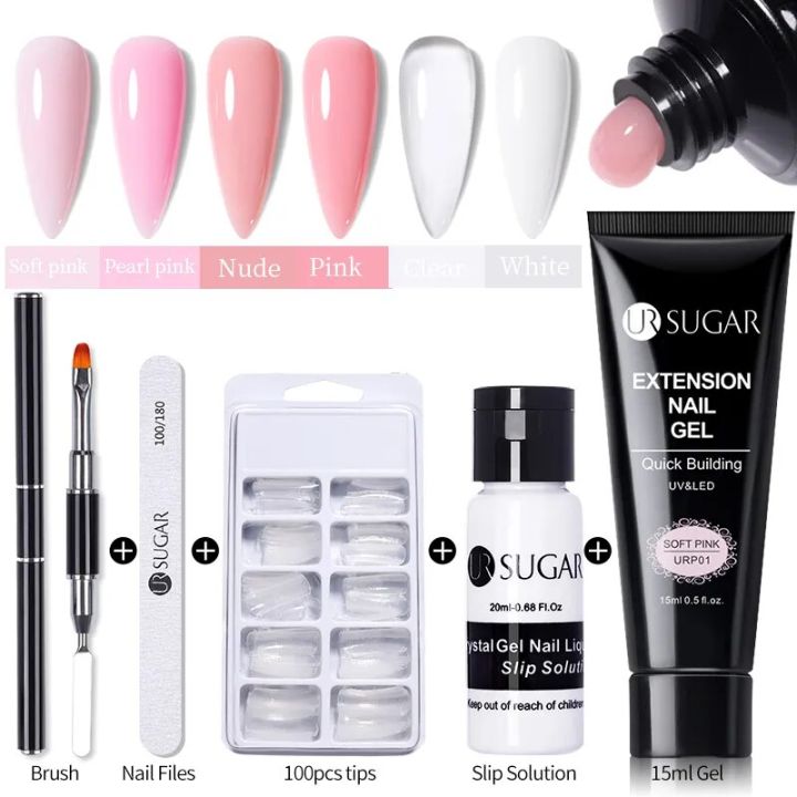 Nails UR SUGAR 15ml Nail Extension Gel Kit Quick Building Hard Gel Acrylic Crystal White Nude Gel Nail Polish UV Construction Gel Set