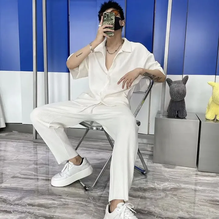 Men's%20Full%20Set%20One%20Entire%20Outfit%20ins%20Hong%20Kong%20Style%20Loose%20Short%20Sleeve%20Shirt%20Casual%20Trousers%20Summer%20Two-Piece%20Suit%20Tide%20-%20Image%205