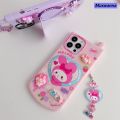 Muswanna 【Get One Free Pendant】Olige Case For iPhone 11 12 13 14 15 16 Pro Max New creative big brother 2025 New cell phone shape flip mirror cute cartoon characters with makeup mirror phone case back cover. 