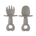 2 Pcs/Set Kid Spoon Kit Food Grade Rounded Edge Silicone Self Feeding Baby Fork Set for Toddler. 