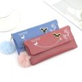 Butterfly Designer Women Long Wallets PU Leather Money Bag Solid Wool Ball Bow Clutch Bag Large Capacity Card Bag Coin Purse for Girls. 