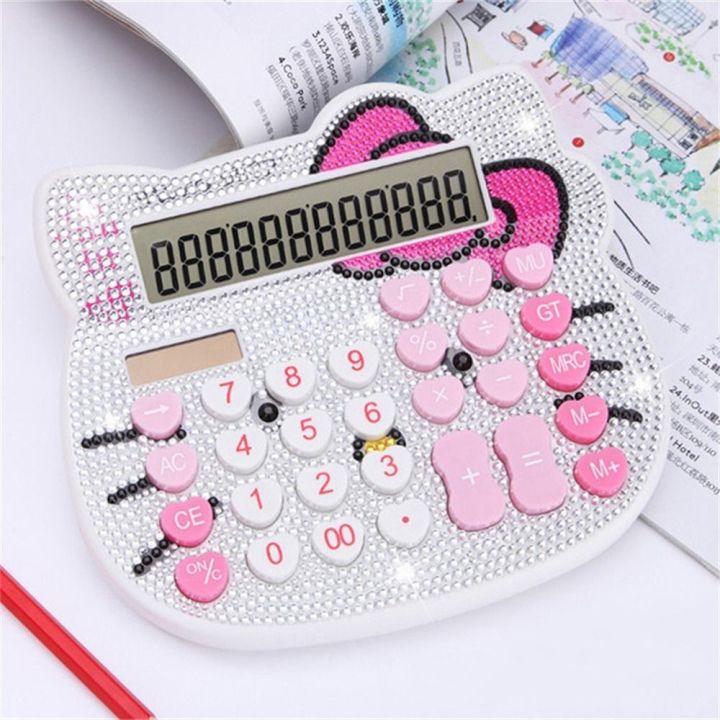 SMASHS Office Cute Hello KT Pink Luxury Cartoon Calculator Electronic Calculator Solar Calculdora Diamond Calculator