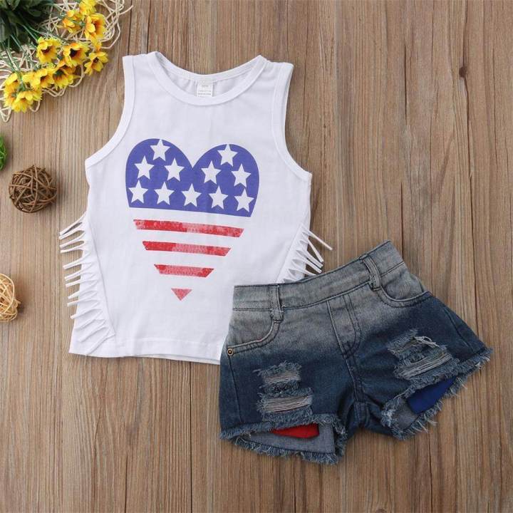 Toddler%20Baby%20Kids%20Girl%20Tank%20Top%20T-shirt+Denim%20Shorts%20Pants%20Outfit%20Clothes%20Set%20-%20Image%203