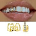 New Gold Color Hip Hop Tooth Grillz Hollow Heart Copper Dental Grillz Double Heart Shiny Zircon Teeth Caps Tooth Jewelry. 