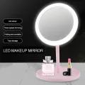 Desk Makeup Mirror with LED Light Lamp and Storage Tray, Dressing Table Rotatable Cosmetic Standing Mirror Light, Adjustable Touch Screen Direct USB Plug in Vanity Mirror. 