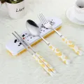 Baby Kids Cute Fork Spoon Cutlery Set Cartoon Ceramic Handle Stainless Steel Children Chopsticks Fork Cutlery Portable Tableware. 