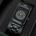 Black & Rose Mix Two Tone Stainless Steel Luxury Ladies Watch Quartz Analog Business Chain Casual Wrist Dial Square Watches For Women Girls PT. 