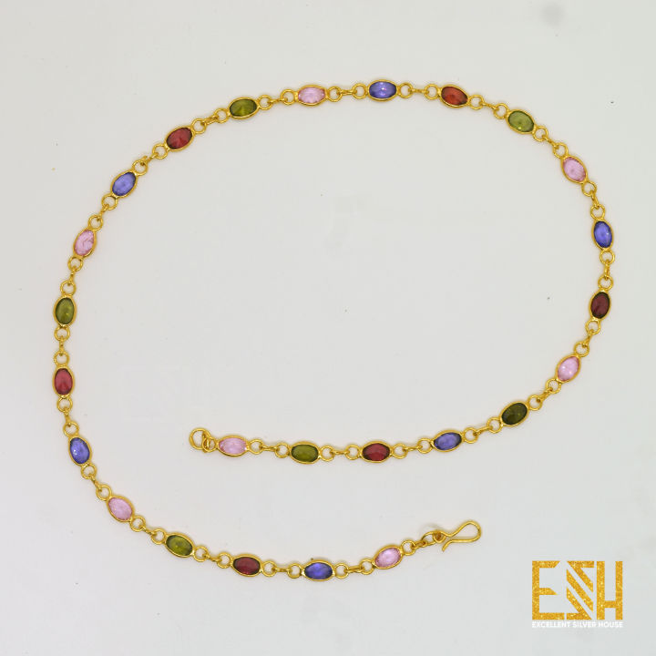 Gold%20plated%20Ladies%2018/24%20Inch%20Chain%20With%20Multi%20Colored%20Oval%20Stone%20chain%20for%20women%20-%20Image%207