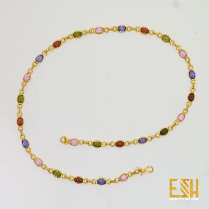 Gold%20plated%20Ladies%2018/24%20Inch%20Chain%20With%20Multi%20Colored%20Oval%20Stone%20chain%20for%20women%20-%20Image%207