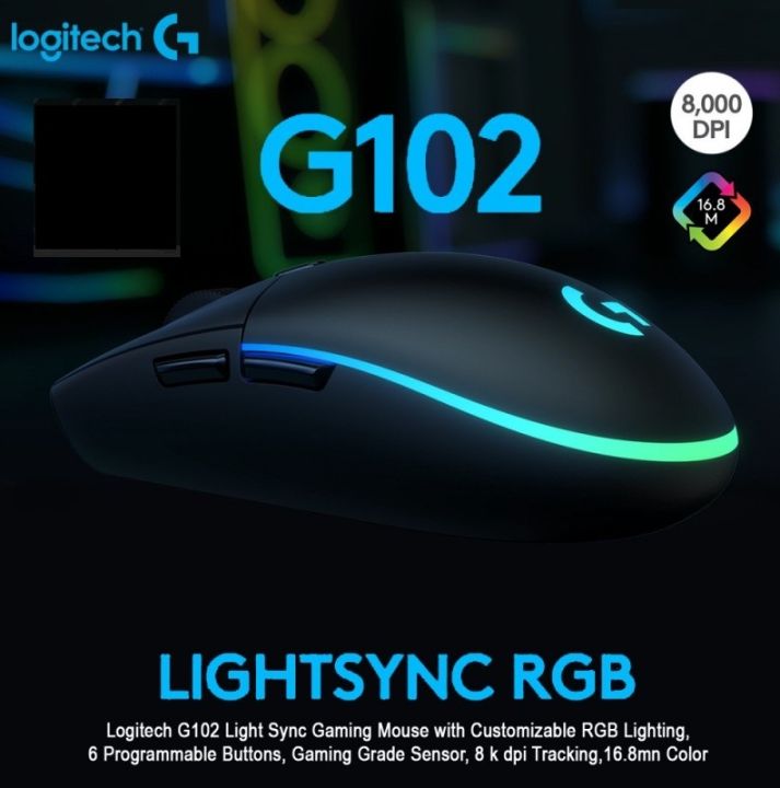 Logitech%20G102%20LIGHTSYNC%20Gaming%20Mouse%20with%20Customizable%20RGB%20Lighting,%206%20Programmable%20Buttons,%20Gaming%20Grade%20Sensor,%208K%20DPI%20Tracking,%20Lightweight%20-%20Black%20-%20Original%20-%20Image%203