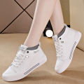【ZIME】White Sneakers Shoes Women Korean Style Leather Casual High Tops Shoes  New  Lace Up Ladies Comfort Rubber Sports Shoes Fashion Shoes For Women On Sale. 