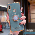 For Huawei Y6S / Huawei Y6 Prime 2019 Cover + Ring Holder Ultra Thin Shiny Plating Bumper Stand Phone Case Soft TPU Silicone Shockproof Protective Back Cover. 