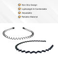 Two (2) Hair Bands for Men and Women (Two Designs), Metal Head Bands Wavy Hair Band, Spring Hair Hoop Black. 