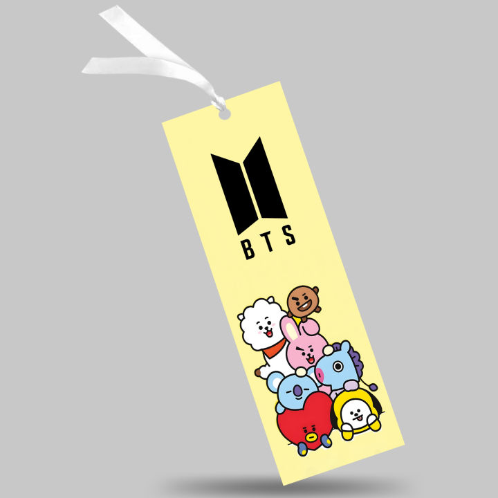 BT21 Stack Bookmark with BTS Logo | 2x6 Inch | Bright Yellow K-Pop Bookmark | Cute Stationery Gift for ARMYs