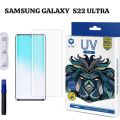 Samsung Galaxy S22 Ultra  Edge Scratch Proof Quality/Nano Liquid + UV Light Full Glue/ Edge to Edge Full Coverage UV Tempered Glass. 