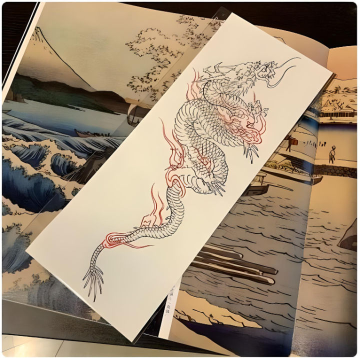 Waterproof Temporary Tattoo Sticker Japanese Style Black White Flame ...