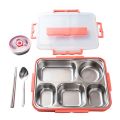 5 Compartments Lunch Box Stainless Steel Leak-Proof Large Bento Boxes Soup Container School Dinnerware(Pink). 