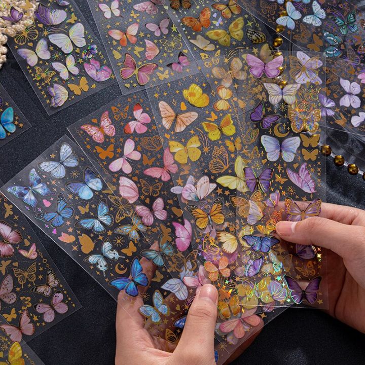 3 Sheets PVC Laser Stars Butterfly Series Stickers Scrapbooking DIY ...