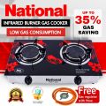 National Low Gas Cooker 2 burner portable infrared gas stove with Ceramic  Glass Free gas regulator with hose. 
