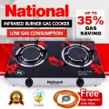 National Low gas, 2 burner portable infrared gas stove with Ceramic  Glass free Gas regulator with hose. 