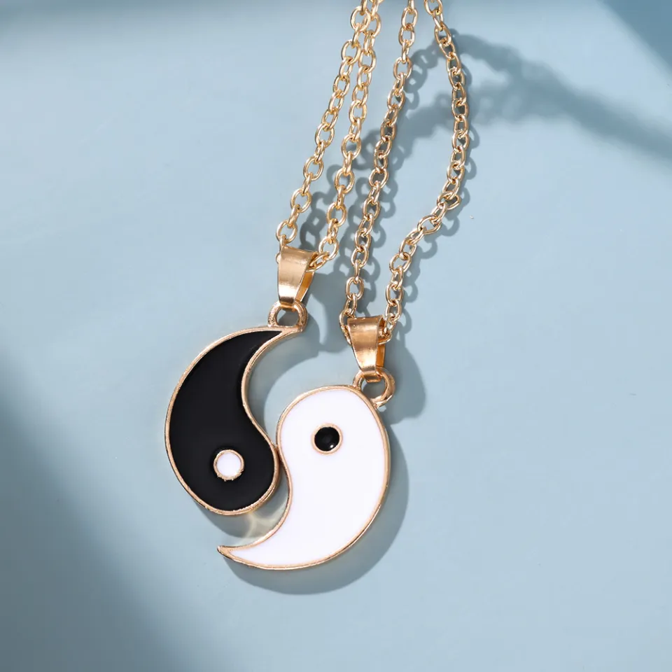 2Pcs Tai Chi Necklace Yin Yang Puzzle Piece Pendant Necklace Jewelry Gifts for Couple Best Friends Daraz.lk