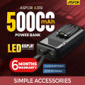 Aspor A319 22.5W 50000mAh Fast Charging Power Bank With 3 Inbuilt Cables. 