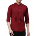 Men's Premium Linen Long Sleeve Wine Red Chinese Collar / National Collar. 