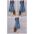 Yfashion Women Cotton Short Sleeves Denim Dress Large Size Casual Mid-length Skirt Fashion Simple Solid Color Lapel Dress. 