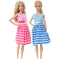 2 Pcs / Lot Handmade Doll Dress for Barbie Doll Casual Daily Wear Twins Outfit Skirt Pink Blue Clothes Accessories Kids Toy. 