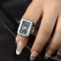 Rectangular Vintage Ring Watch Small Finger Watch Ring Dial Quartz Elastic Watchband Waterproof Steel Mini Ring Watches. 