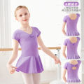 Children's Dancing Clothes Girls' Summer Short Sleeve Split Exercise Clothing Girls' Dancing Skirt Ballet Dance Dress Dancing Dress. 