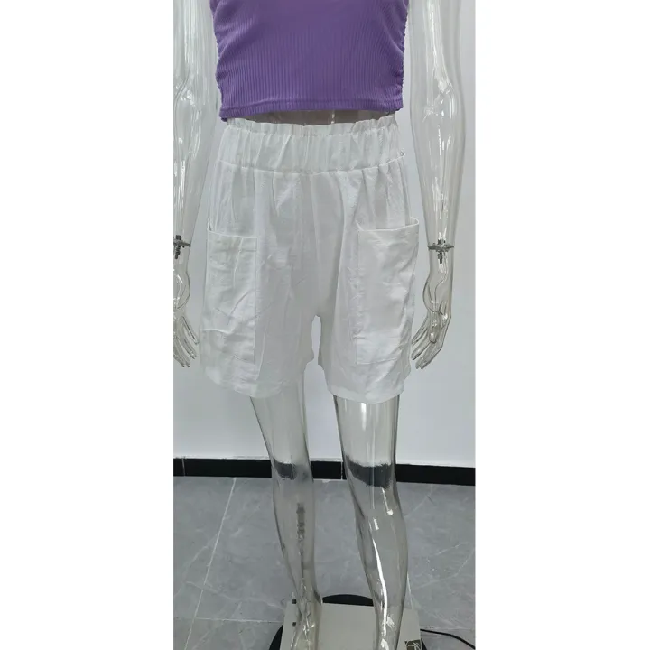 Yfashion%20Women%20Shorts%20Solid%20Color%20Cotton%20And%20Linen%20Wide-leg%20High-waist%20Casual%20Elastic%20Waistband%20Cropped%20Pants%20With%20Pockets%20color%20-%20Image%209