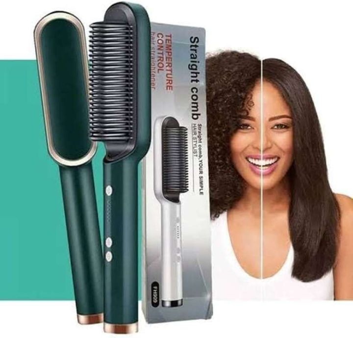 New Hair Straightener Styling Comb 2 in 1 Hair Straightener Brush and Curler with 5 Temp Fast Heating Anti Scald Professional Hair Straightener Comb Home Travel Salon Daraz.lk