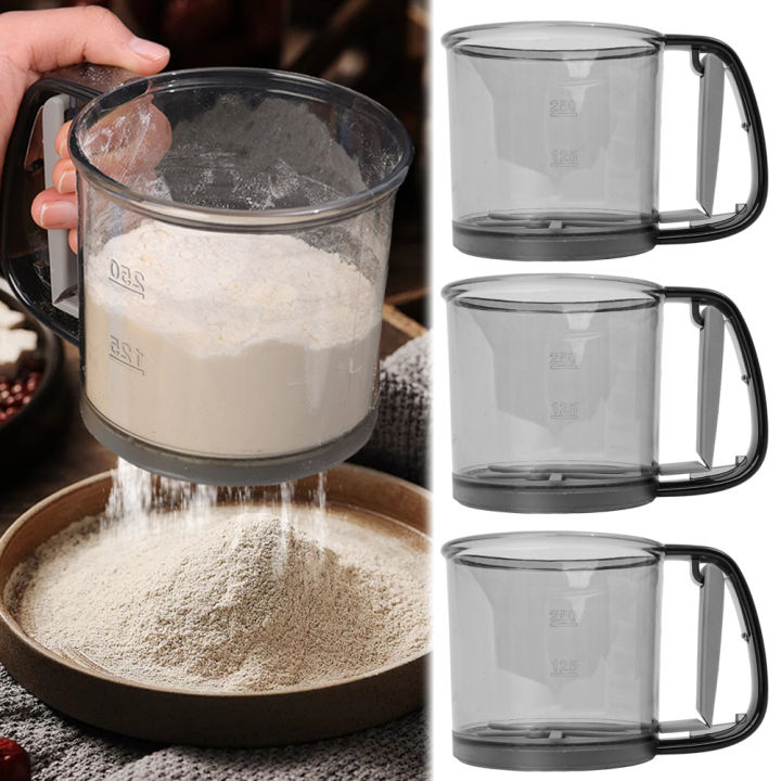 Hand Press Design Plastic Powder Sifter Fine Mesh Kitchen Sieve for ...