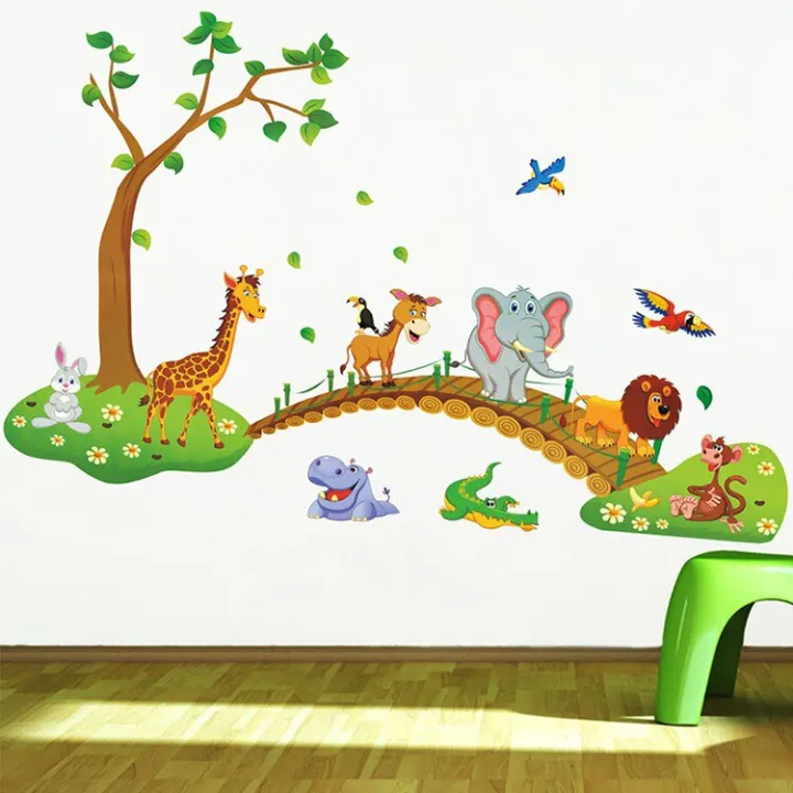 Cartoon%20Elephant%20Giraffe%20Animals%20Theme%20Wall%20Art%20Decal%20Sticker%20Decoration%20for%20Living%20Room%20Nursery%20Baby%20Girl%20Boy%20Kid%20Children's%20Room%20Bedroom%20Decoration%20-%20Image%202
