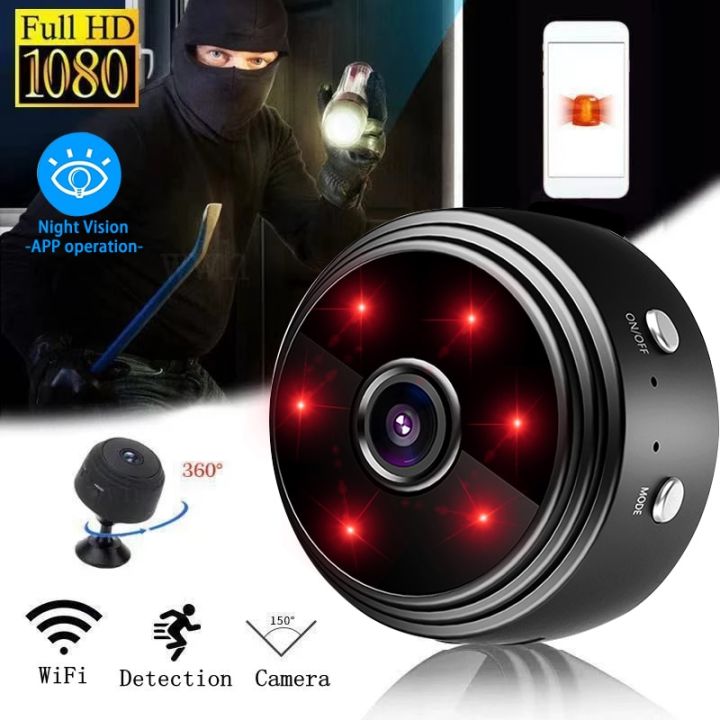 Mayvillage Mini WiFi Security Camera – 1080P HD, Motion Detection, Night Vision, Two-Way Audio, App Control, Battery/USB, Black