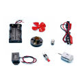 School science experiment Electrical practical testing kit including battery holder, bulb holder, on off switch, mini motor, mini fan, buzzer, wire clip. 