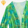 Women Bikini Set Leaf Print Bikini Set with Cover Up Sunscreen Cardigan Swimwear for Women. 