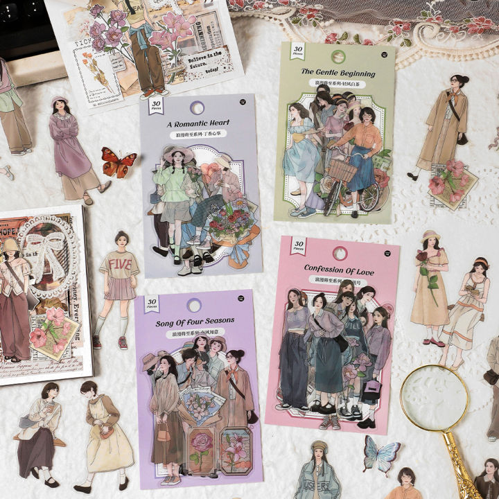 30PCS Leisure Girl Series Character Washi Stickers Album Diary Journal ...