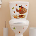 GOIKEA Fall Thanksgiving Toilet Sticker Cartoon Turkey Maple Leaves Pumpkin Flower Pine Cone Removable Self-adhesive Waterproof PVC Bathroom Wall Art Decoration Decal. 