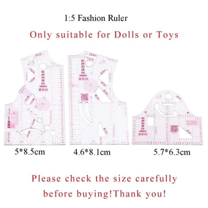 Paper Doll Ruler 3-Piece Set Doll Clothes Ruler Tailor Garment Cloth Sewing Tool Design ...