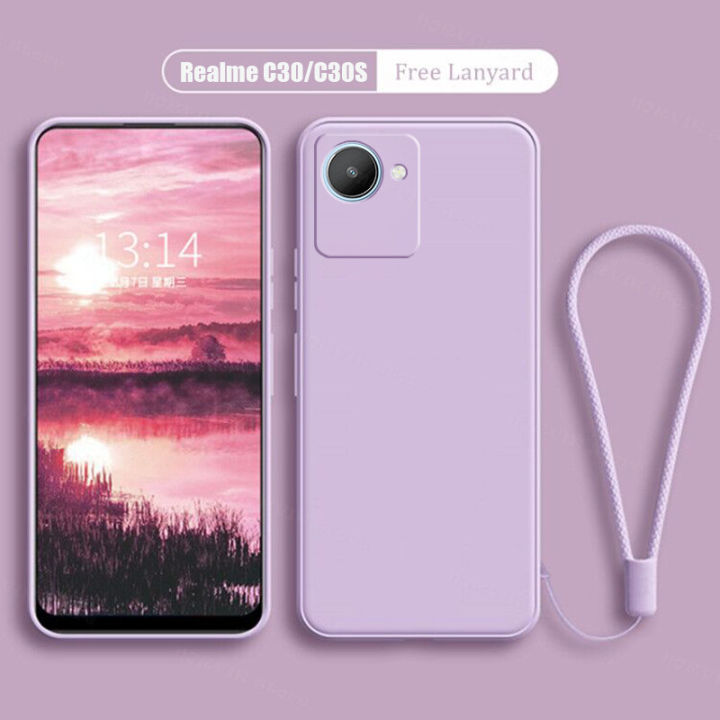 Realme C30/C30S Phone Case Lens Protection Casing Solid Straight Edge Liquid Silicone Soft TPU Back Cover -N10