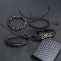Qingwen Factory Direct Sales European and American Style Simple Vintage Weave Bracelet Motorcycle Multi-Layer Set Bracelet Men. 