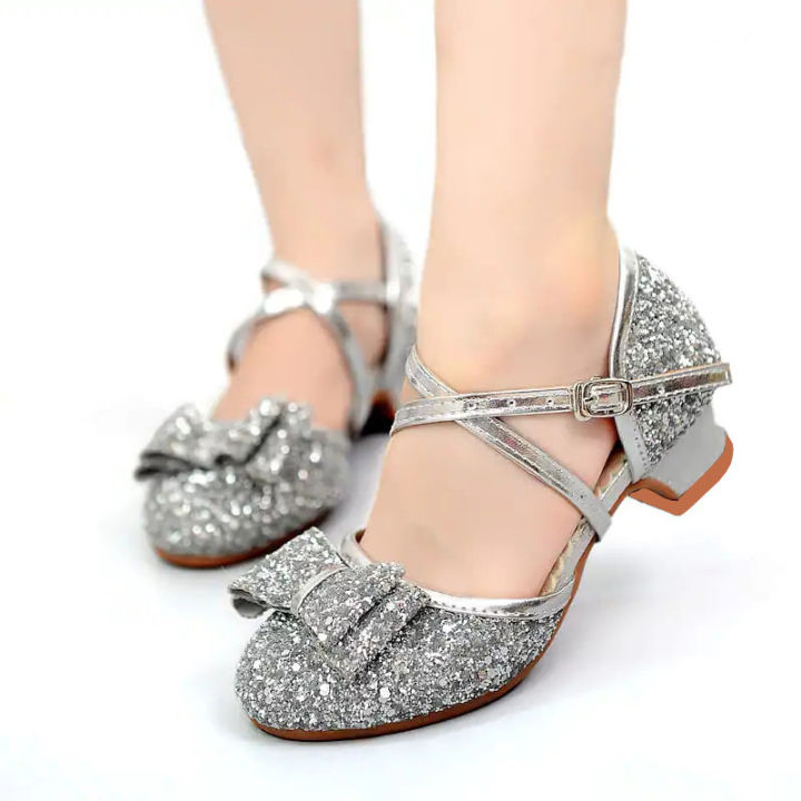 Girls Princess Shoes Sequined latin dance shoes for kids girl low heels 3cm Party Dress Wedding sandals butterfly Salsa Dance Sh