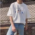 ? Kuanxue - Teen Trend Boys Purple Style Hong Kong Sleeve Short Sleeve Loose Five Points Summer Korean Style Clothes ？T T-shirt Short Sleeve ′. 