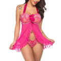 Sleepwear Halter Night Dress Women Sleeping Nightgown Rose Pink Lace Nightie Sleeveless Mini Dress Homewear. 
