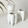 【GlowBound】Tooth Shaped Tabletop Ceramic pen container Flowerpot Home Furnishings Cute Cactu Pot Flower Succulent Plant Nursery Basin Table. 